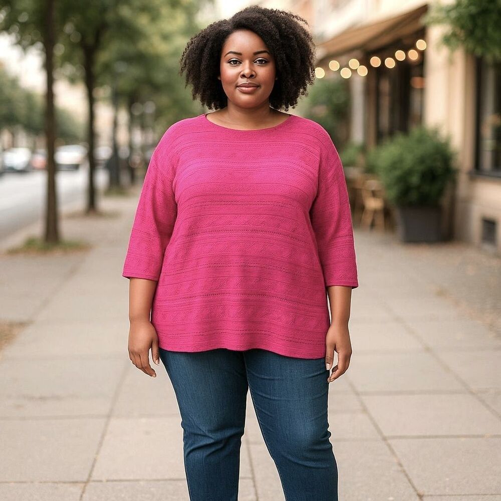 Chaps Classics Ralph Lauren Sweater Sz 3X Linen Cotton Pink Cableknit Barbiecore